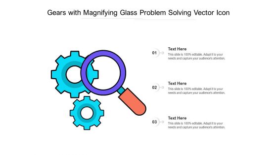 Gears With Magnifying Glass Problem Solving Vector Icon Ppt PowerPoint Presentation Gallery Icons PDF