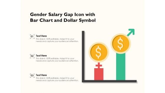 Gender Salary Gap Icon With Bar Chart And Dollar Symbol Ppt PowerPoint Presentation Model Graphic Tips PDF