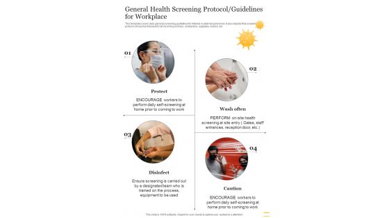 General Health Screening Protocol Guidelines For Workplace One Pager Sample Example Document