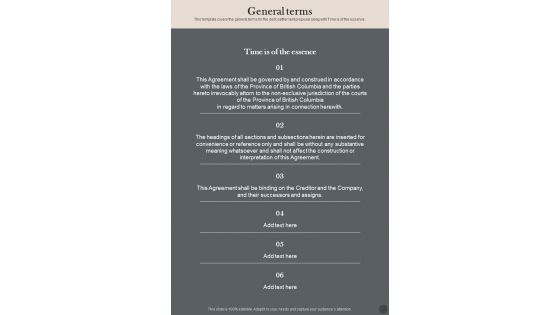 General Terms Loan Settlement Agreement One Pager Sample Example Document General Terms Loan Settlement Agreement One Pager Sample Example Document