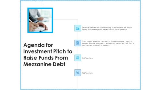 Generating Capital From Mezzanine Credit Agenda For Investment Pitch To Raise Funds From Mezzanine Debt Microsoft PDF