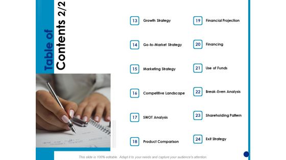 Generating Financial Support Table Of Contents Financing Ppt Show Graphics Template PDF