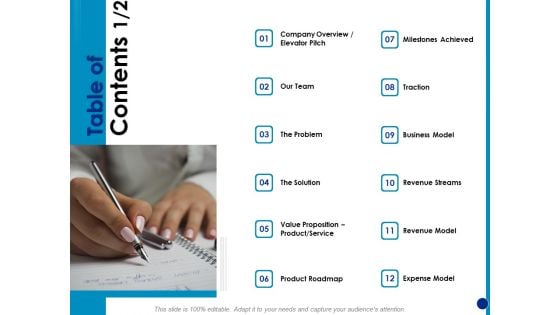 Generating Financial Support Table Of Contents Traction Ppt Infographic Template Graphics Template PDF