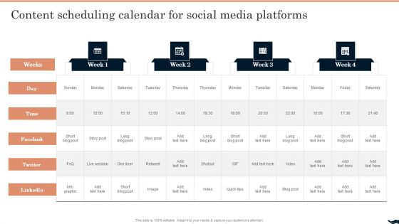 Generating Leads Through Content Scheduling Calendar For Social Media Platforms Microsoft PDF