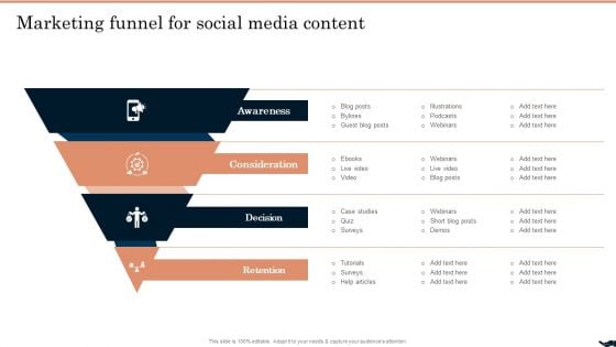 Generating Leads Through Marketing Funnel For Social Media Content Icons PDF