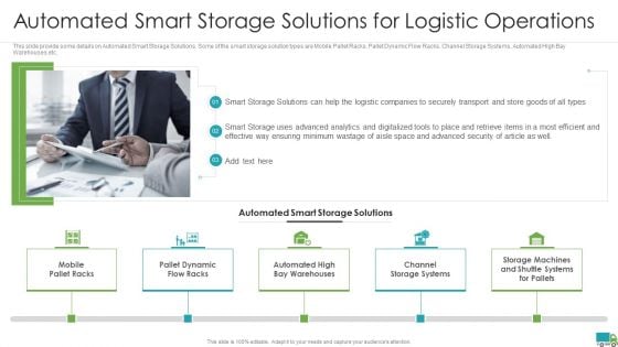 Generating Logistics Value Business Automated Smart Storage Solutions For Logistic Operations Template PDF