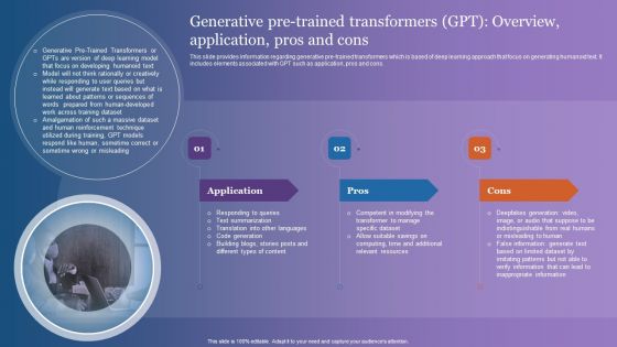 Generative Pre Trained Transformers GPT Overview Application Pros And Cons Topics PDF