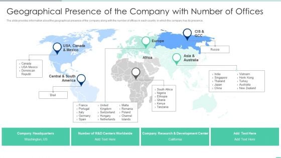 Geographical Presence Of The Company With Number Of Offices Ppt Icon Images PDF