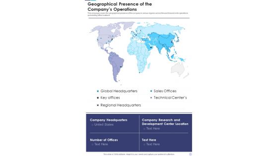 Geographical Presence Of The Companys Operations Template 196 One Pager Documents