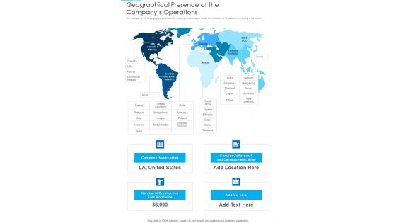 Geographical Presence Of The Companys Operations Template 307 One Pager Documents Geographical Presence Of The Companys Operations Template 307 One Pager Documents
