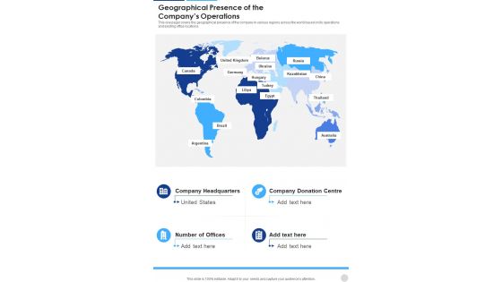 Geographical Presence Of The Companys Operations Template 353 One Pager Documents