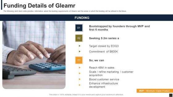 Gleamr Capital Raising Pitch Deck Funding Details Of Gleamr Ppt Slides Design Inspiration PDF