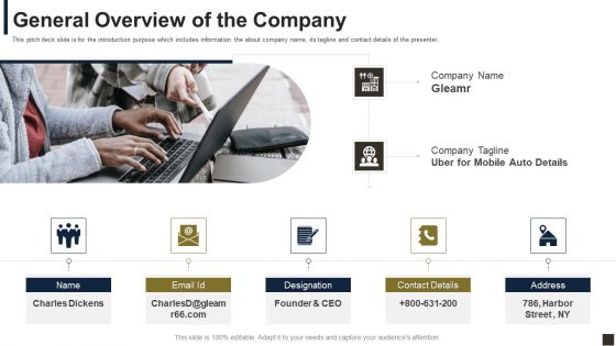 Gleamr Capital Raising Pitch Deck General Overview Of The Company Ppt Model Slides PDF