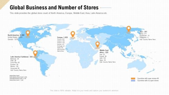 Global Business And Number Of Stores Ppt Professional Vector PDF