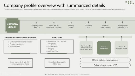 Global Business Market Development Guide Company Profile Overview With Summarized Details Guidelines PDF