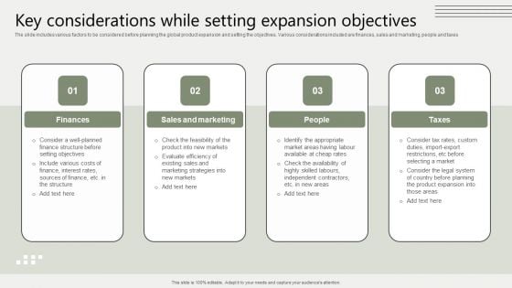 Global Business Market Development Guide Key Considerations While Setting Expansion Objectives Elements PDF