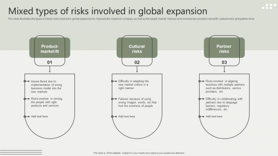 Global Business Market Development Guide Mixed Types Of Risks Involved In Global Expansion Sample PDF