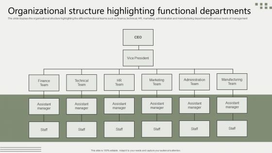 Global Business Market Development Guide Organizational Structure Highlighting Functional Departments Icons PDF