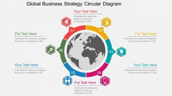 Global Business Strategy Circular Diagram Powerpoint Template