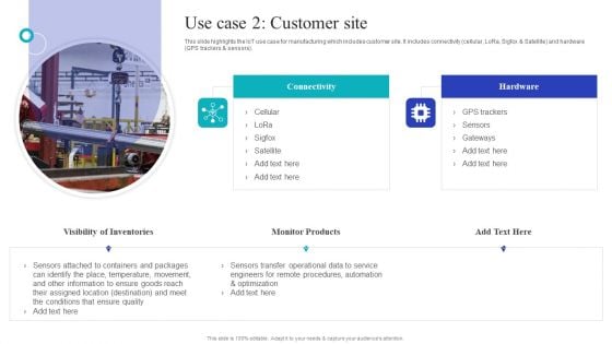 Global Internet Of Things In Manufacturing Use Case 2 Customer Site Ideas PDF