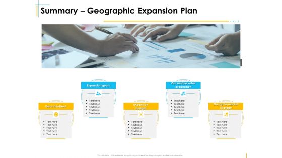 Global Organization Marketing Strategy Development Summary Geographic Expansion Plan Icons PDF