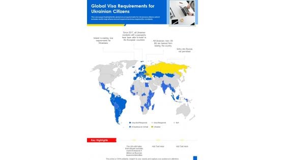 Global Visa Requirements For Ukrainian Citizens One Pager Sample Example Document