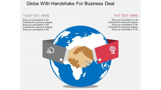 Globe With Handshake For Business Deal Powerpoint Template