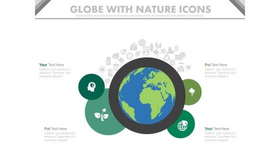 Globe With Nature Icons For Environment Protection Powerpoint Slides