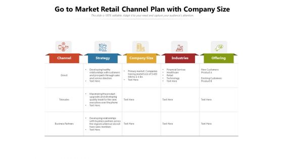 Go To Market Retail Channel Plan With Company Size Ppt PowerPoint Presentation Layouts Layout PDF