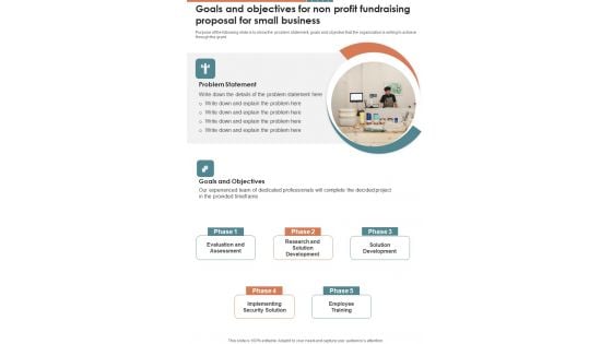 Goals And Objectives For Non Profit Fundraising For Small Business One Pager Sample Example Document