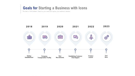 Goals For Starting A Business With Icons Ppt PowerPoint Presentation Outline Layouts