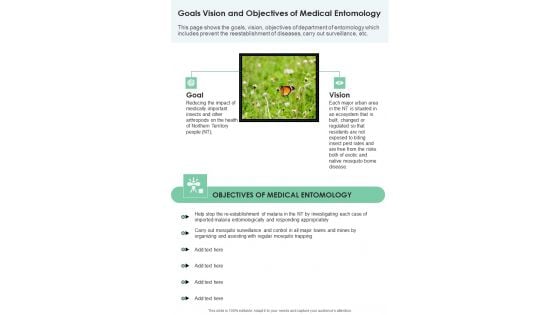 Goals Vision And Objectives Of Medical Entomology One Pager Documents