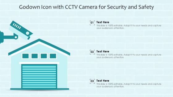 Godown Icon With CCTV Camera For Security And Safety Ppt PowerPoint Presentation Icon Gallery PDF
