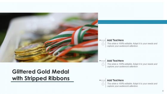 Gold Medal Award Icon Dark Ribbon Ppt PowerPoint Presentation Complete Deck With Slides