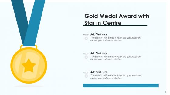 Gold Medal Award Icon Dark Ribbon Ppt PowerPoint Presentation Complete Deck With Slides