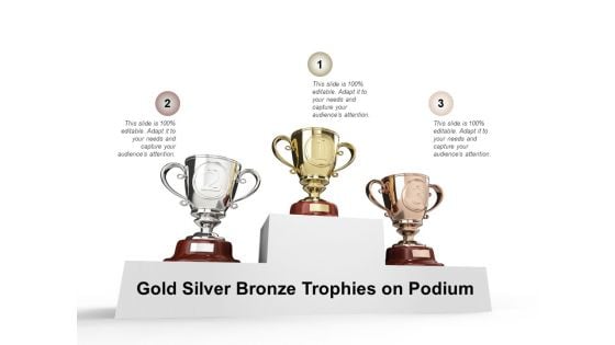 Gold Silver Bronze Trophies On Podium Ppt PowerPoint Presentation Inspiration Structure