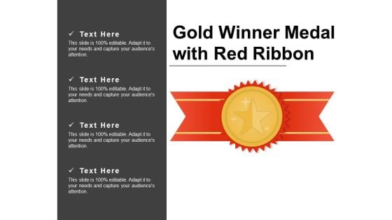 Gold Winner Medal With Red Ribbon Ppt PowerPoint Presentation Professional Icons