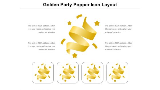 Golden Party Popper Icon Layout Ppt PowerPoint Presentation File Portfolio PDF