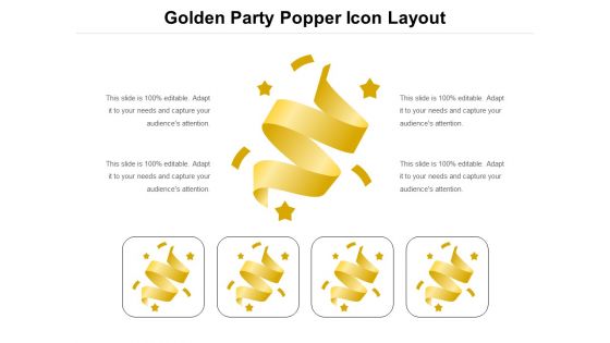 Golden Party Popper Icon Layout Ppt PowerPoint Presentation File Portfolio PDF