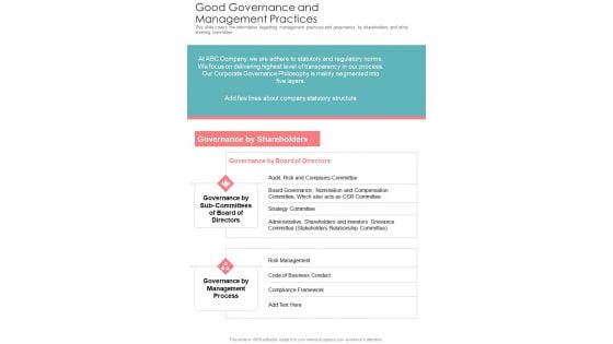 Good Governance And Management Practices One Pager Documents Good Governance And Management Practices One Pager Documents