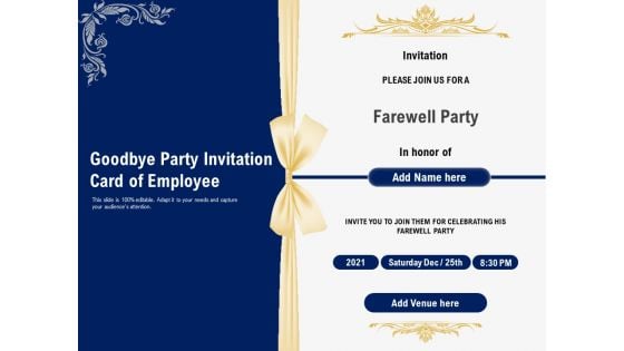 Goodbye Party Invitation Card Of Employee Ppt PowerPoint Presentation File Format Ideas PDF