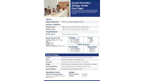 Goods Promotion Strategy Guide One Pager PDF Document PPT Template