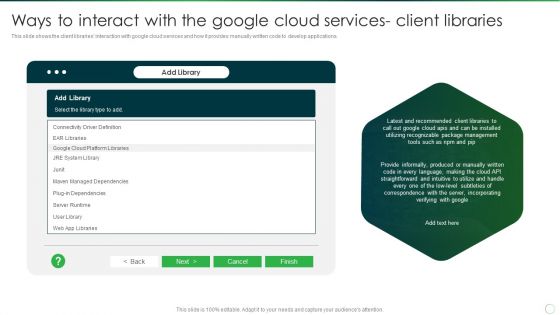 Google Cloud Computing System Ways To Interact With The Google Cloud Services Client Libraries Inspiration PDF Google Cloud Computing System Ways To Interact With The Google Cloud Services Client Libraries Inspiration PDF