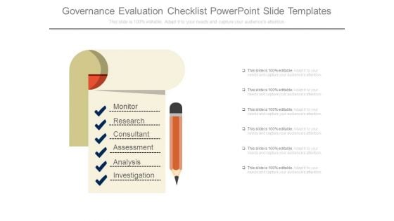 Governance Evaluation Checklist Powerpoint Slide Templates