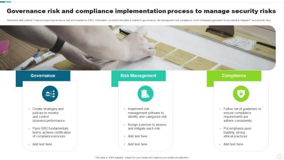 Governance Risk And Compliance Implementation Process To Manage Security Risks Pictures PDF