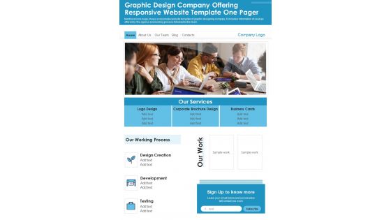 Graphic Design Company Offering Responsive Website Template One Pager PDF Document PPT Template