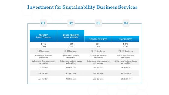 Green Business Investment For Sustainability Business Services Sample PDF