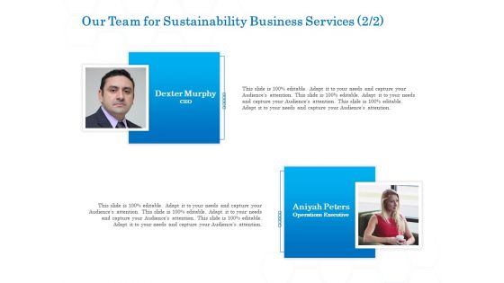 Green Business Our Team For Sustainability Business Services Audience Topics PDF