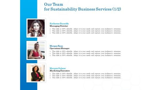 Green Business Our Team For Sustainability Business Services Demonstration PDF Green Business Our Team For Sustainability Business Services Demonstration PDF