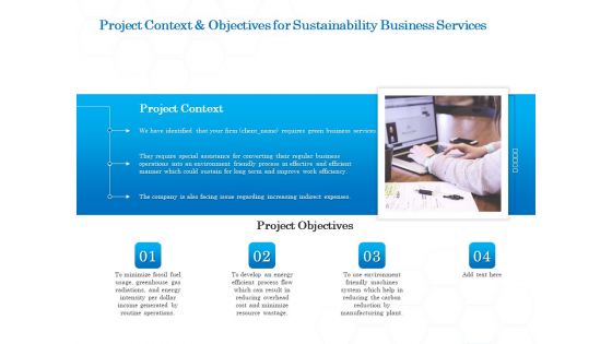 Green Business Project Context And Objectives For Sustainability Business Services Diagrams PDF